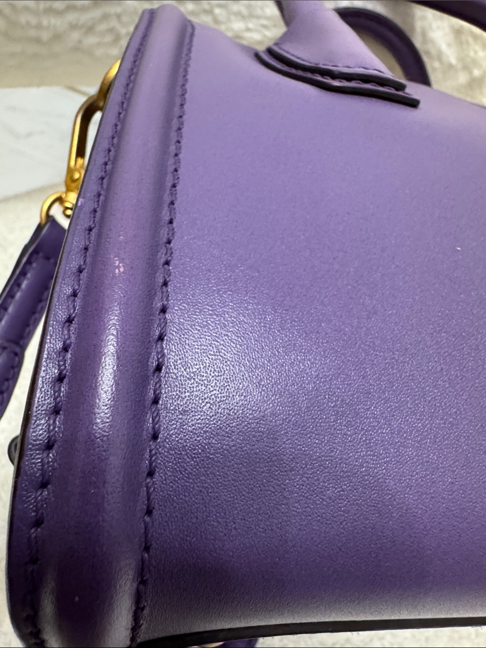 MCM Purple Leather Top-Handle Satchel with Gold Hardware - Picture 16 of 16